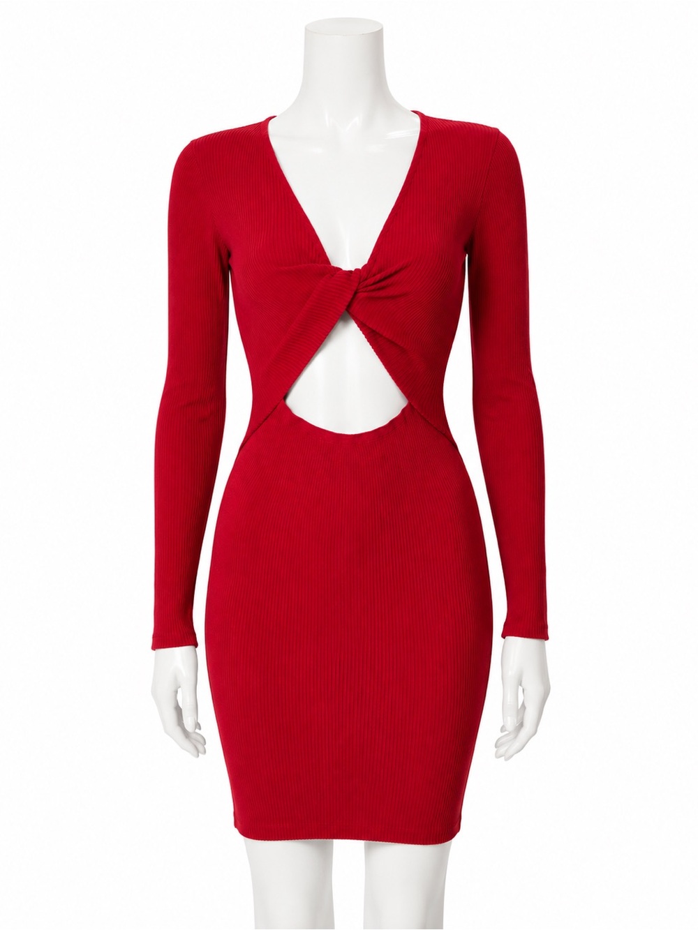 Steps New York Red Long-Sleeve Twist Cutout Bodycon Dress
